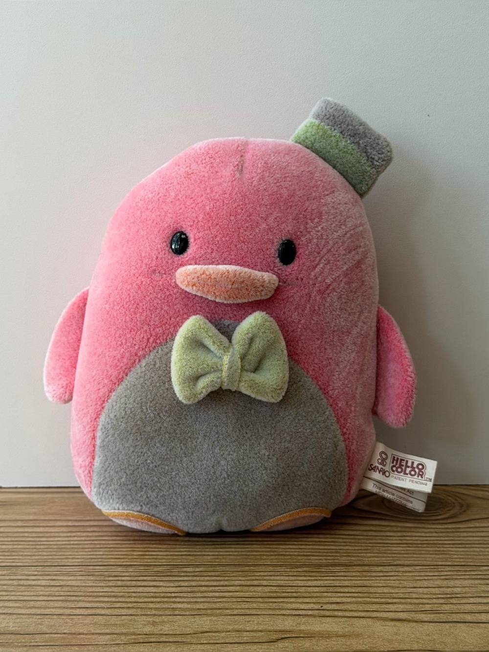 Vintage Sanrio 1985 Tuxedo Sam Pink Penguin Plush Stuffed Animal 7” - READ